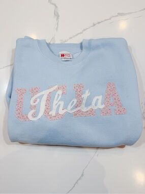Light Blue Theta Appliqué Crewneck Sweatshirt